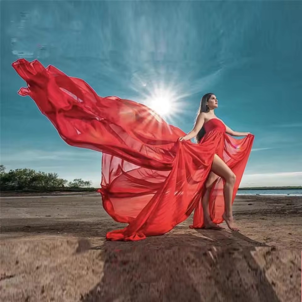 Maternity Wear - فساتين حمل من الشيفون والدانتيل بفتحة
